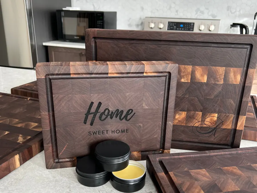 A Santos Woodworks engraved cutting board